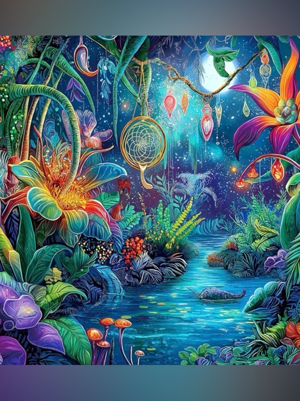 Moonlit Stream Fantasy Jigsaw Puzzle 1000 pcs - Vibrant Multicolor